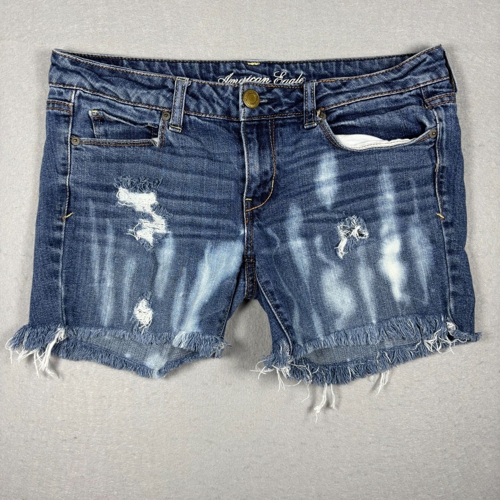 American Eagle Women's Cut-Off Jean Shorts Size 8 Acid Washed Stretch